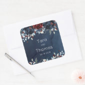 Cascading Peony Burgundy Navy Wedding Vierkante Sticker (Envelop)