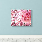 Cascading Pink Cherry Blossoms Wall Art Canvas Afdruk (Insitu (Houten vloer))