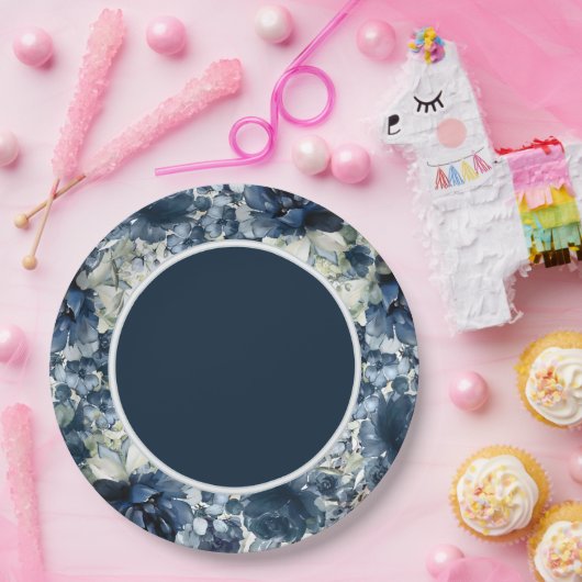 Cascading Pioenen Bruiloft 9 Inch Navy Dinner Bord (Feest)