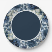 Cascading Pioenen Bruiloft 9 Inch Navy Dinner Bord (Voorkant)
