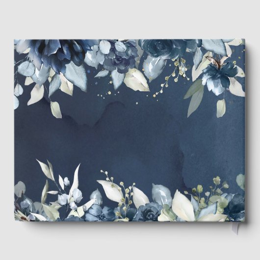 Cascading Pioenen Bruiloft Navy Blauw Gastenboek (Achterkant)