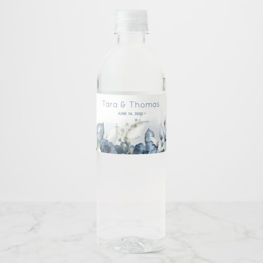Cascading Pioenen Bruiloft Water Fles Label Waterfles Etiket (Voorkant)