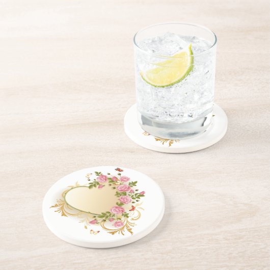 Cascading Rozen Gold Heart Zandsteen Onderzetter (Zijkant)