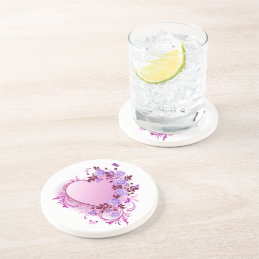 Cascading Rozen Lavendel Hart Zandsteen Onderzetter (Zijkant)