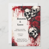 Cascading Skulls en Rozen Gothic Bruiloft Kaart (Voorkant)