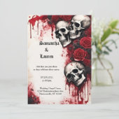 Cascading Skulls en Rozen Gothic Bruiloft Kaart (Staand voorkant)