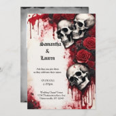 Cascading Skulls en Rozen Gothic Bruiloft Kaart (Voorkant / Achterkant)