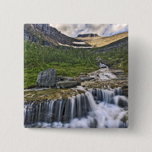 Cascading stream, Glacier National Park Vierkante Button 5,1 Cm (Voorkant)
