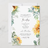 Cascading Sunflower Greenery Sage Wedding Invitati Kaart (Voorkant)