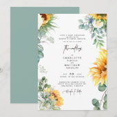 Cascading Sunflower Greenery Sage Wedding Invitati Kaart (Voorkant / Achterkant)