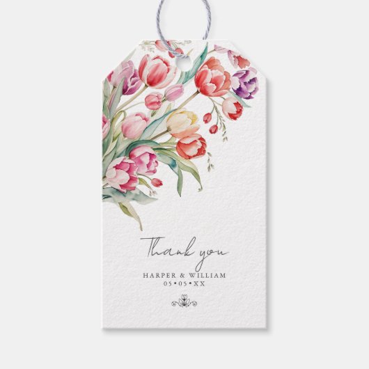 Cascading tulpen lente bruiloft dank u cadeaulabel (Voorkant)