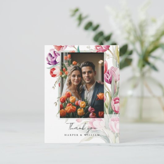 Cascading tulpen trouwfoto dank je briefkaart (Staand voorkant)