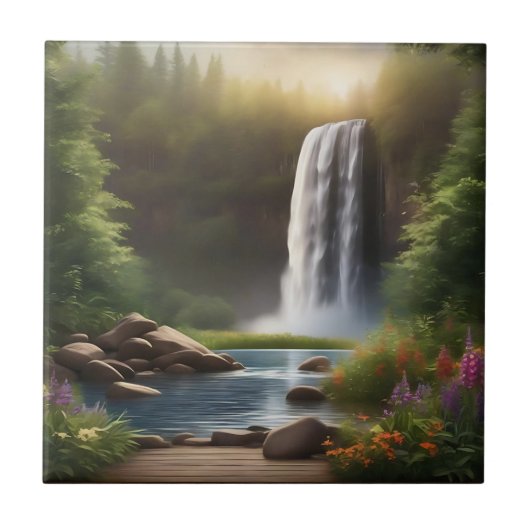 Cascading Waters Een serene ontsnapping Tegeltje (Voorkant)