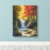 Cascading Waterval in levendige herfstbos Canvas Afdruk (Insitu (Houten vloer))