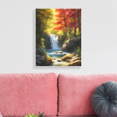 Cascading Waterval in levendige herfstbos Canvas Afdruk (Insitu (Woonkamer))