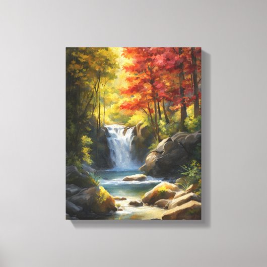 Cascading Waterval in levendige herfstbos Canvas Afdruk (Voorkant)