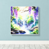 Cascading waterval onder Amethist bloeit Canvas Afdruk (Insitu (Houten vloer))