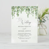 Cascading Waterverf Eucalyptus Greenery Wedding Kaart (Staand voorkant)