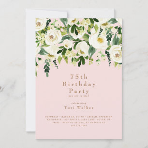 Cascading White Floral 75th Birthday Party Blush Kaart