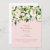 Cascading White Floral 75th Birthday Party Blush Kaart (Voorkant / Achterkant)