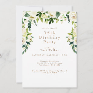 Cascading White Floral 75th Birthday Party Kaart
