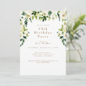 Cascading White Floral 75th Birthday Party Kaart (Staand voorkant)