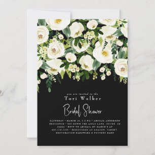 Cascading White Floral Black Vrijgezellenfeest Kaart