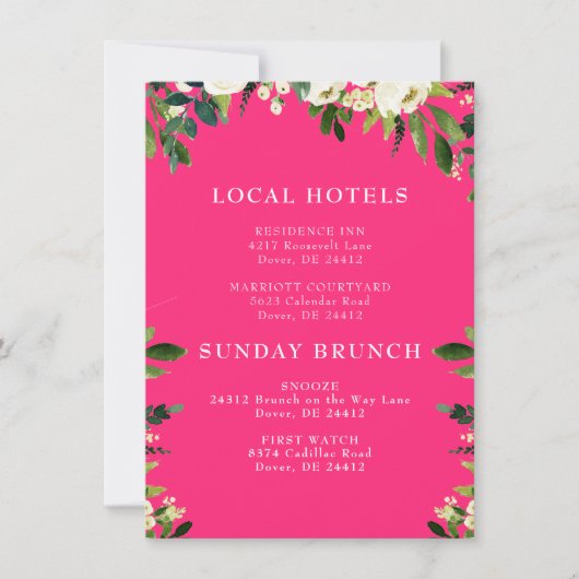 Cascading White Floral Hot Pink Insert Kaart (Voorkant)