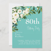 Cascading White Floral Turquoise 80ste verjaardag Kaart (Voorkant)