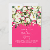 Cascading Witte Bloemen Hete Roze Bruiloft Kaart (Voorkant)