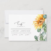 Cascading Zonnebloemen Groen Bruiloft RSVP Kaartje (Voorkant)
