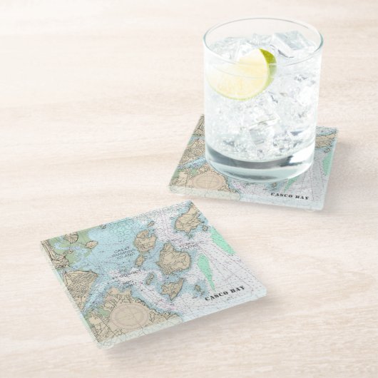 ⚓️ Casco Bay Authentieke Nautische Grafiek Glazen Onderzetter (Schuin)