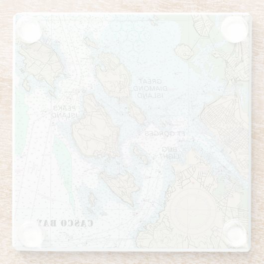 ⚓️ Casco Bay Authentieke Nautische Grafiek Glazen Onderzetter (Achterkant)