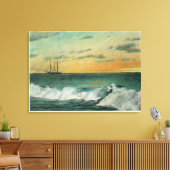 Casco Bay, MaineShip in de baai op zonsondergang Canvas Afdruk (Insitu (Woonkamer))