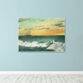 Casco Bay, MaineShip in de baai op zonsondergang Canvas Afdruk (Insitu (Houten vloer))