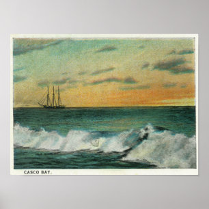 Casco Bay, MaineShip in de baai op zonsondergang Poster