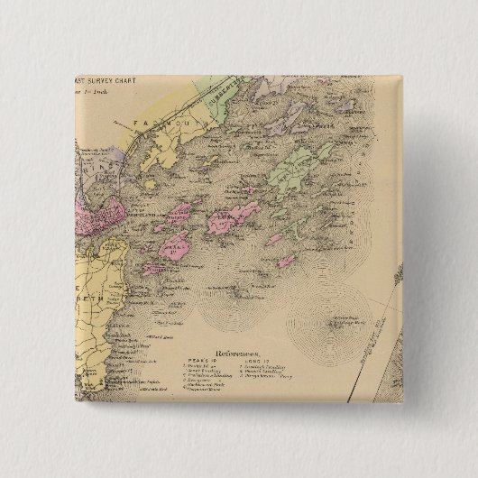 Casco Bay Map Vierkante Button 5,1 Cm (Voorkant)