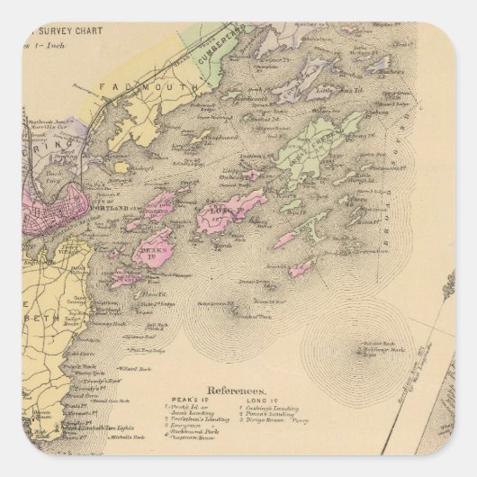 Casco Bay Map Vierkante Sticker (Voorkant)