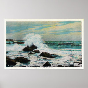 Casco Bay Uitzicht van het Surf en Rocks Poster