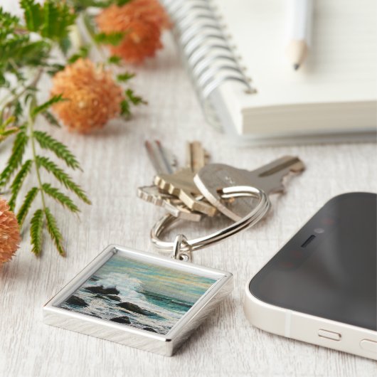 Casco Bay Uitzicht van het Surf en Rocks Sleutelhanger (Zijkant)