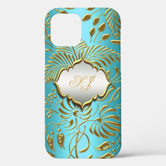 Case-Mate Teal Goud Damast iPhone Case (Achterkant)