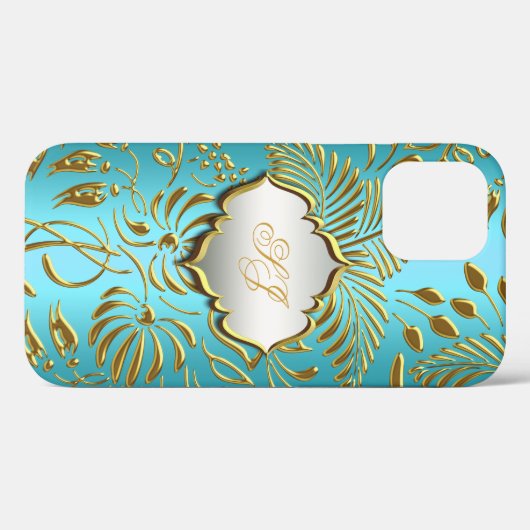 Case-Mate Teal Goud Damast iPhone Case (Achterkant (horizontaal))