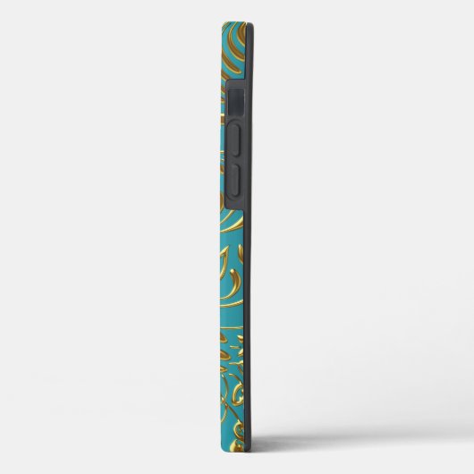 Case-Mate Teal Goud Damast iPhone Case (Achterkant / Links)