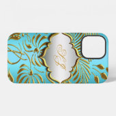 Case-Mate Teal Goud Damast iPhone Hoesje (Achterkant horizontaal)