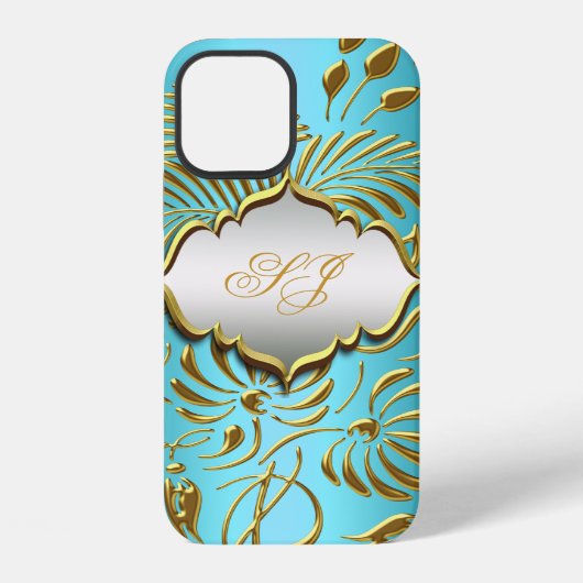 Case-Mate Teal Goud Damast iPhone Hoesje (Achterkant)