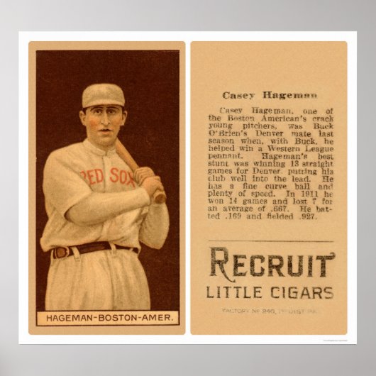 Casey Hageman Red Sox Baseball 1912 Poster (Voorkant)