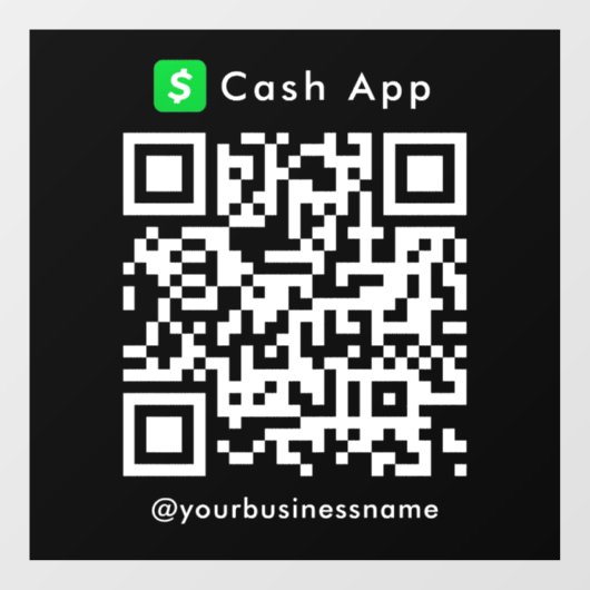 Cash App QR Code Betaling Scan naar Betalen Zwart Raamsticker (Vel)
