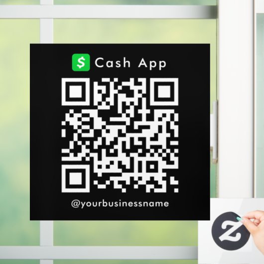 Cash App QR Code Betaling Scan naar Betalen Zwart Raamsticker (Huis)