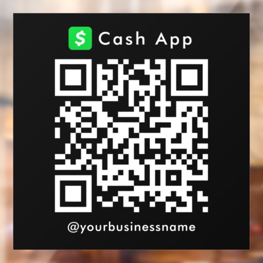 Cash App QR Code Betaling Scan naar Betalen Zwart Raamsticker (Vel 2)