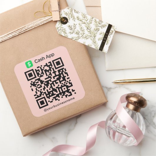 Cash App QR Code Betaling Scan om te betalen Blush Vierkante Sticker (Geschenken)